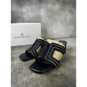 Bandolino Textured Geometric Black Beige Block Heel Slide Sandals Women’s 9.5M